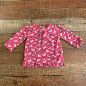 Carter’s baby girl size 12M fleece long sleeve top with birds in pink and blue